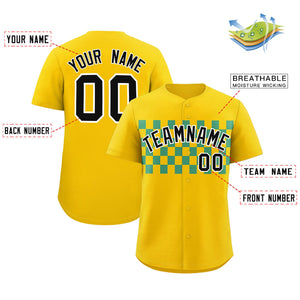 Custom Gold Aqua Personalized Plaid Fashion Design Authentic Baseball Jersey