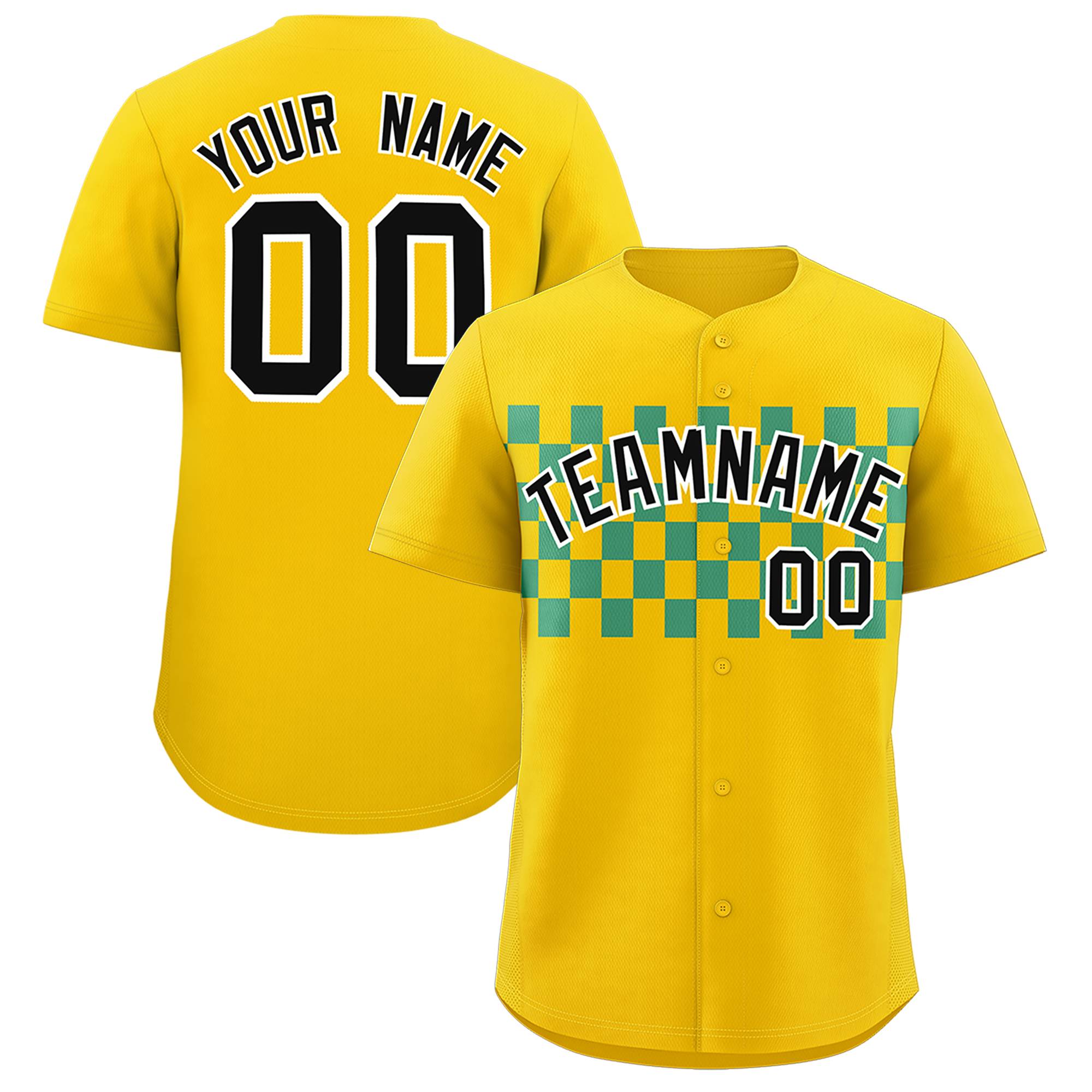 Custom Gold Aqua Personalized Plaid Fashion Design Authentic Baseball Jersey