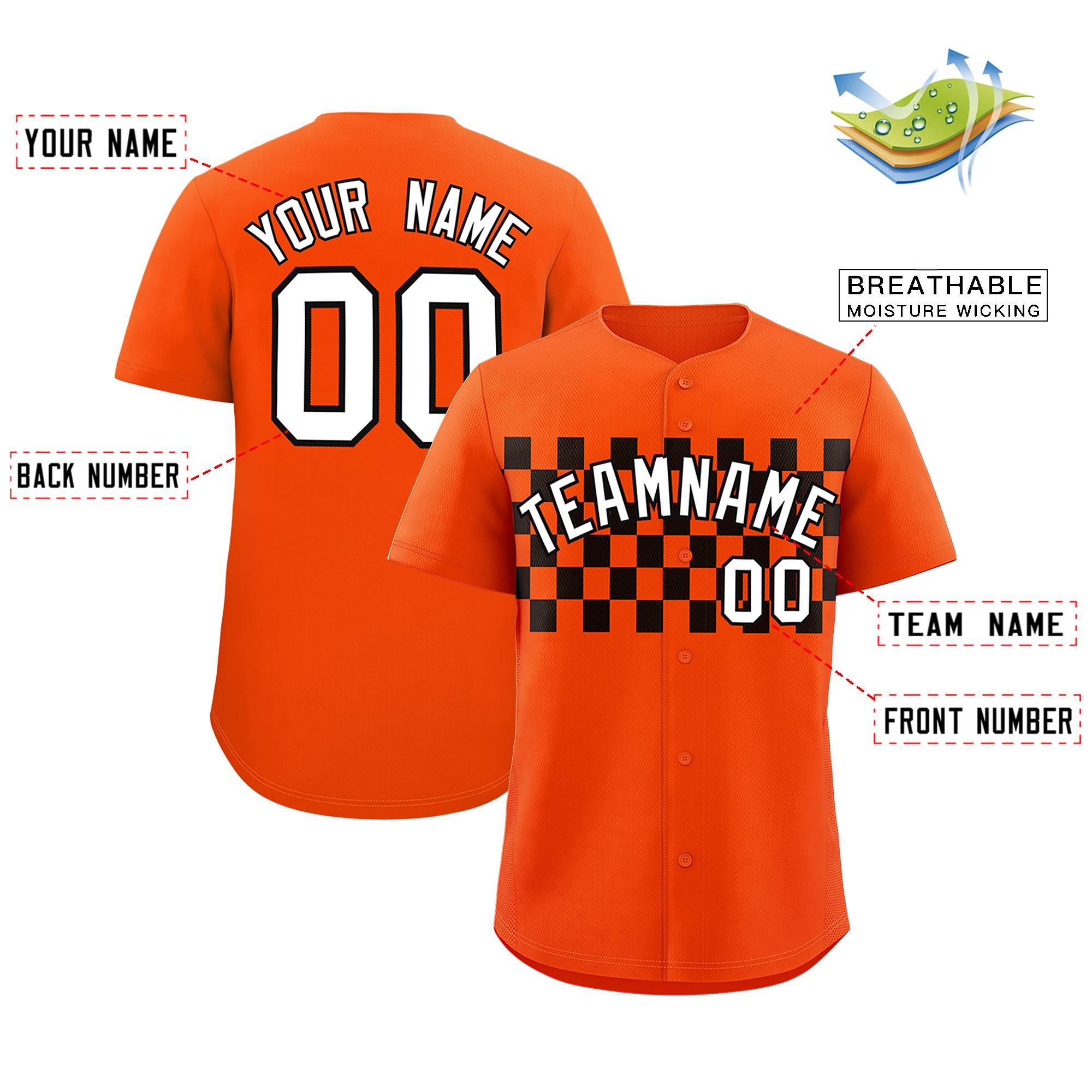 Custom Orange Black Personalized Plaid Fashion Design Authentic Baseball Jersey