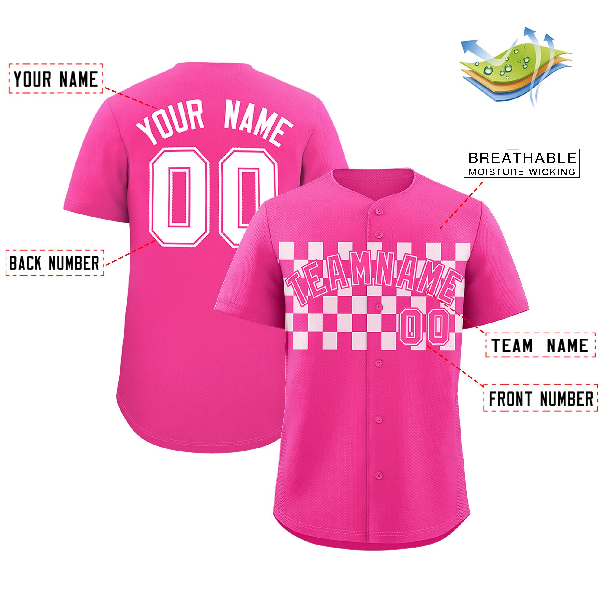 Custom Pink White Personalized Plaid Fashion Design Authentic Baseball Jersey