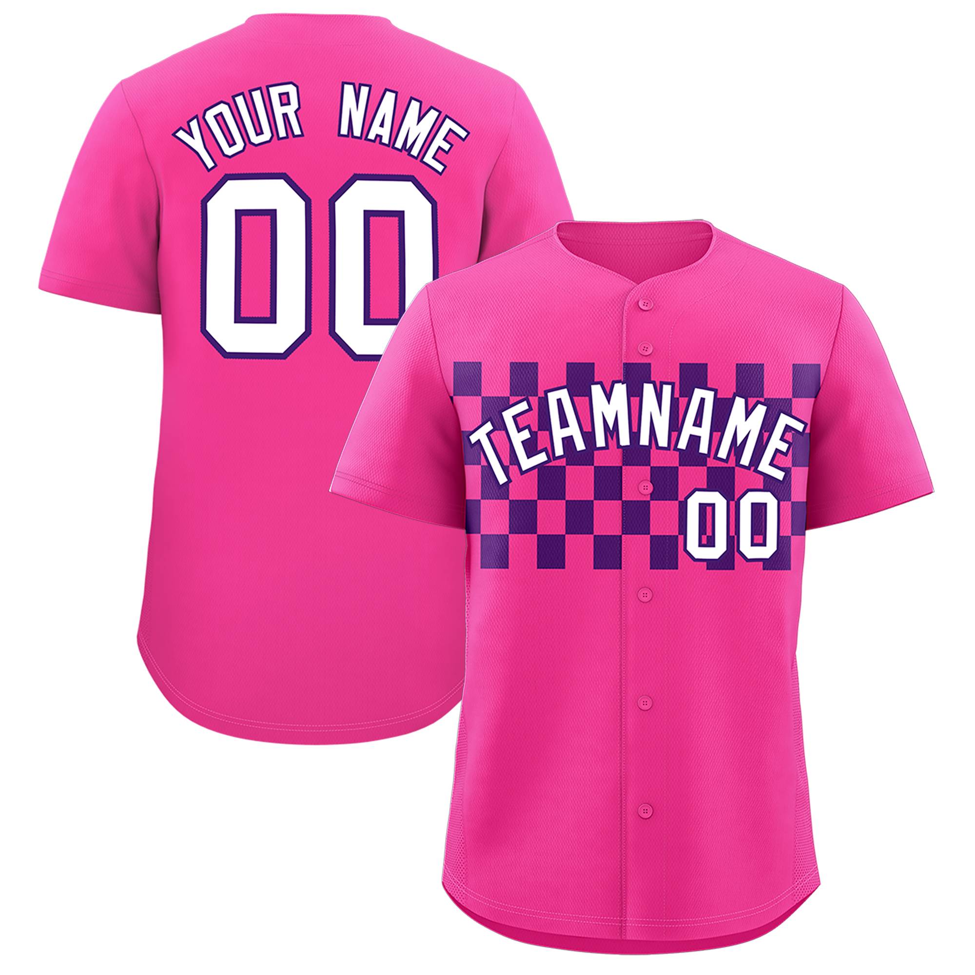 Custom Pink Purple Personalized Plaid Fashion Design Authentic Baseball Jersey