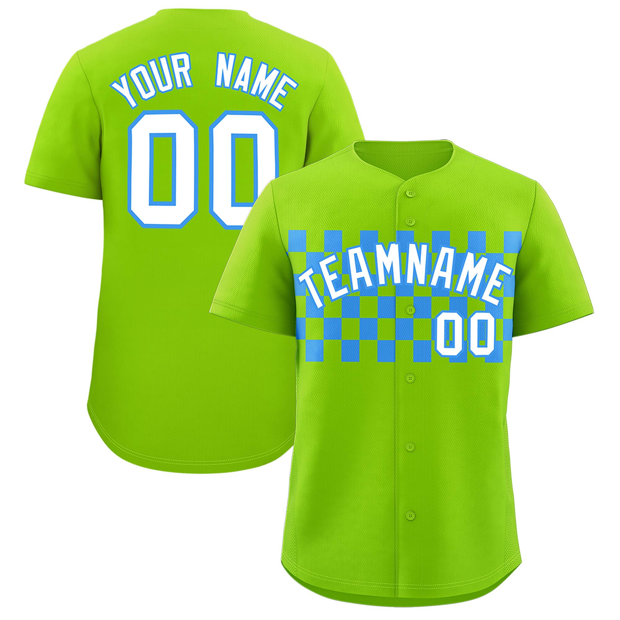 Custom Neon Green Powder Blue Personalized Plaid Fashion Design Authentic Baseball Jersey