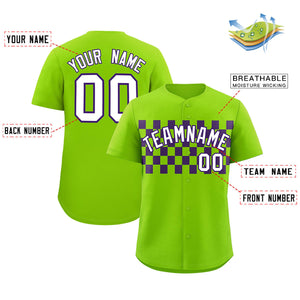 Custom Neon Green Purple Personalized Plaid Fashion Design Authentic Baseball Jersey