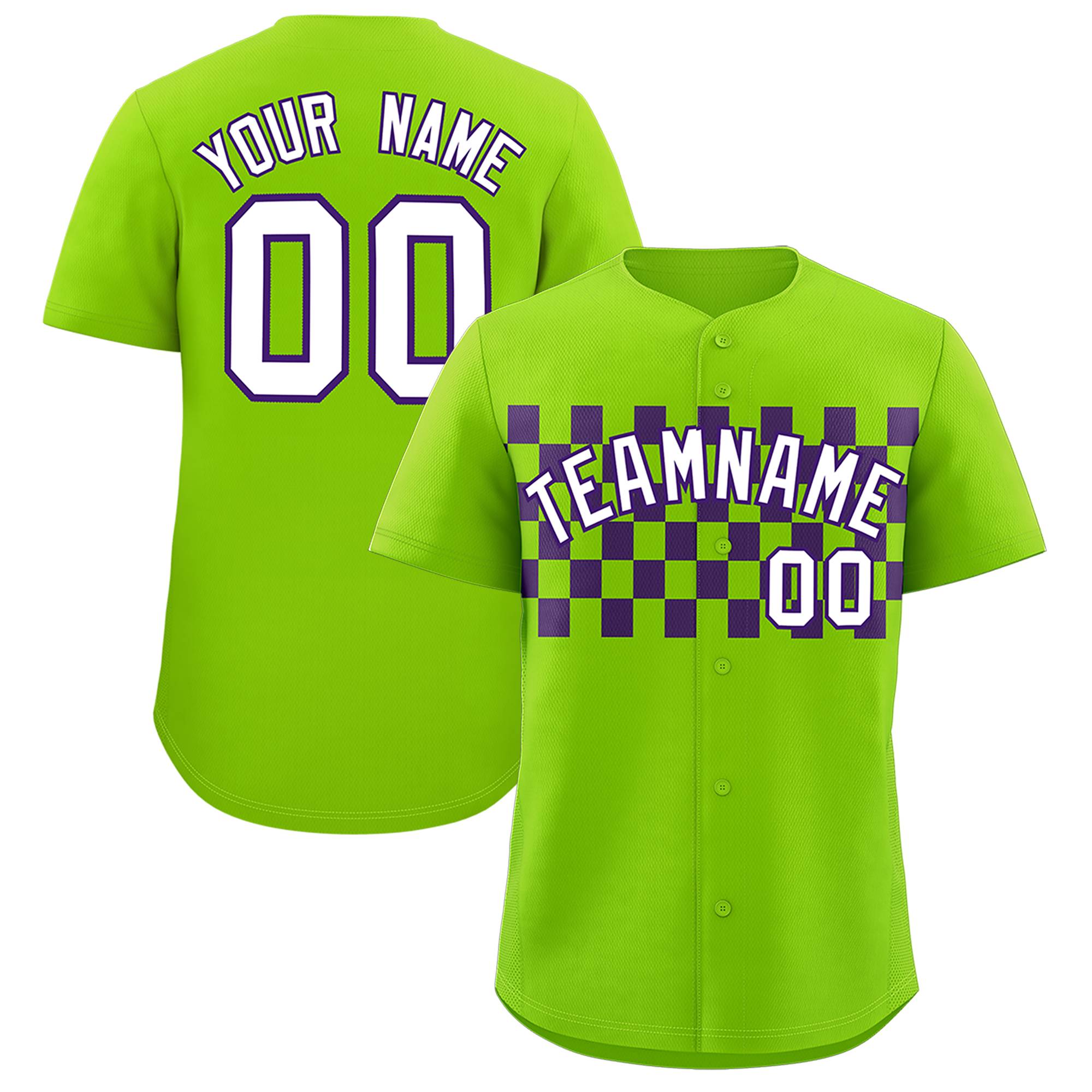 Custom Neon Green Purple Personalized Plaid Fashion Design Authentic Baseball Jersey