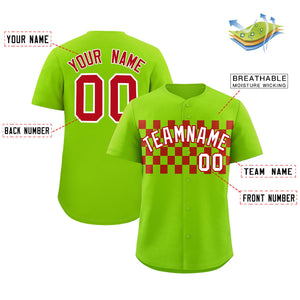 Custom Neon Green Red Personalized Plaid Fashion Design Authentic Baseball Jersey