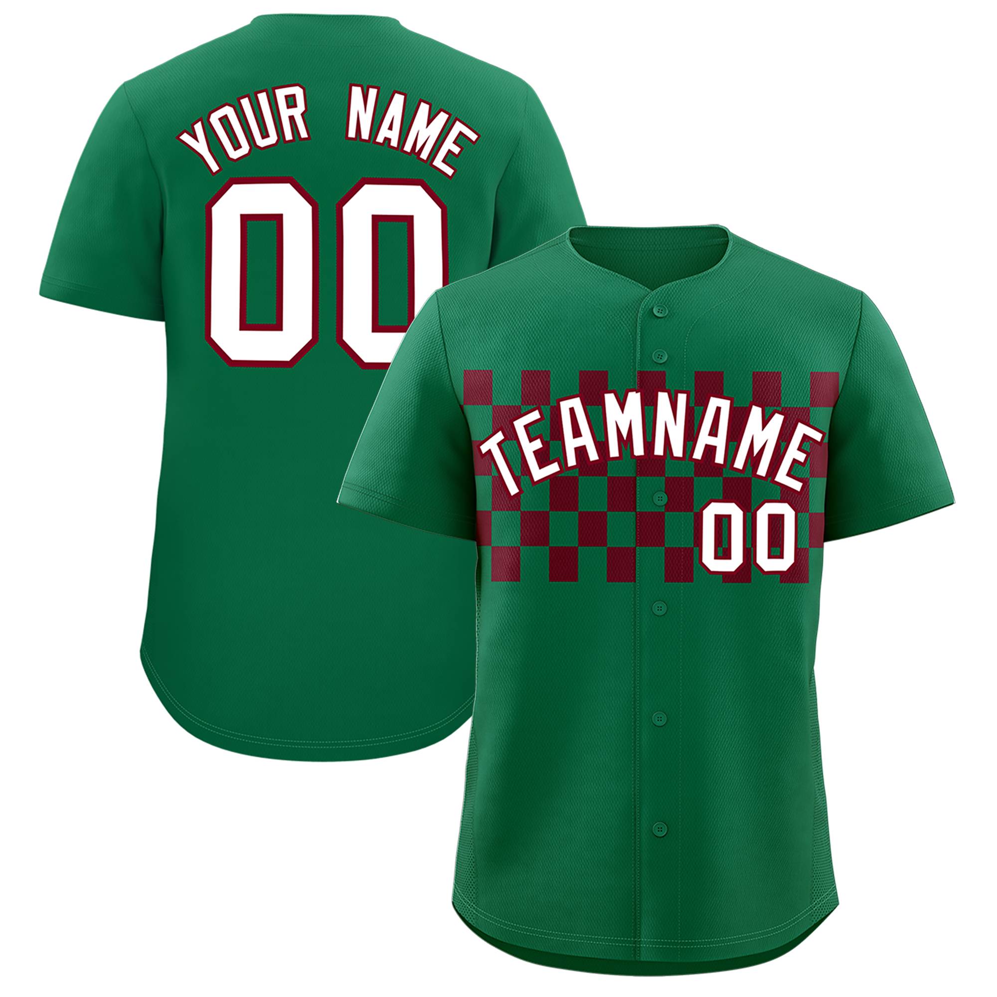 Custom Kelly Green Crimson Personalized Plaid Fashion Design Authentic Baseball Jersey