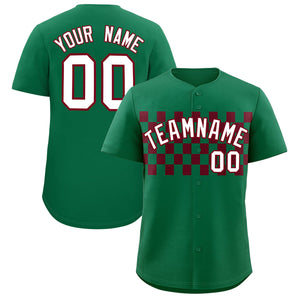 Custom Kelly Green Crimson Personalized Plaid Fashion Design Authentic Baseball Jersey