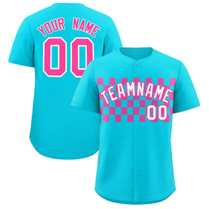 Custom Sky Blue Pink Personalized Plaid Fashion Design Authentic Baseball Jersey