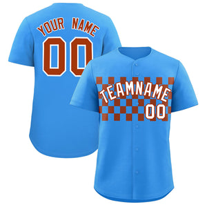 Custom Powder Blue Brown Personalized Plaid Fashion Design Authentic Baseball Jersey