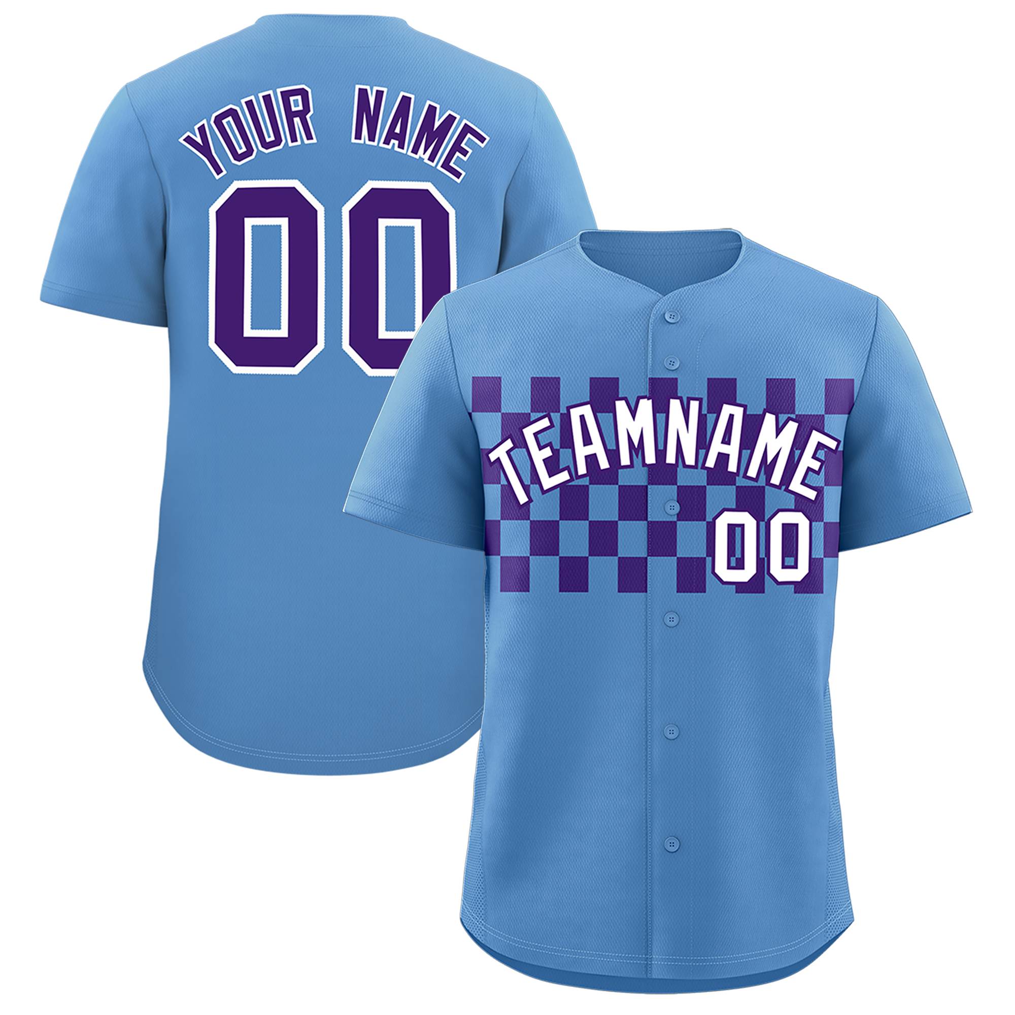 Custom Light Blue Purple Personalized Plaid Fashion Design Authentic Baseball Jersey