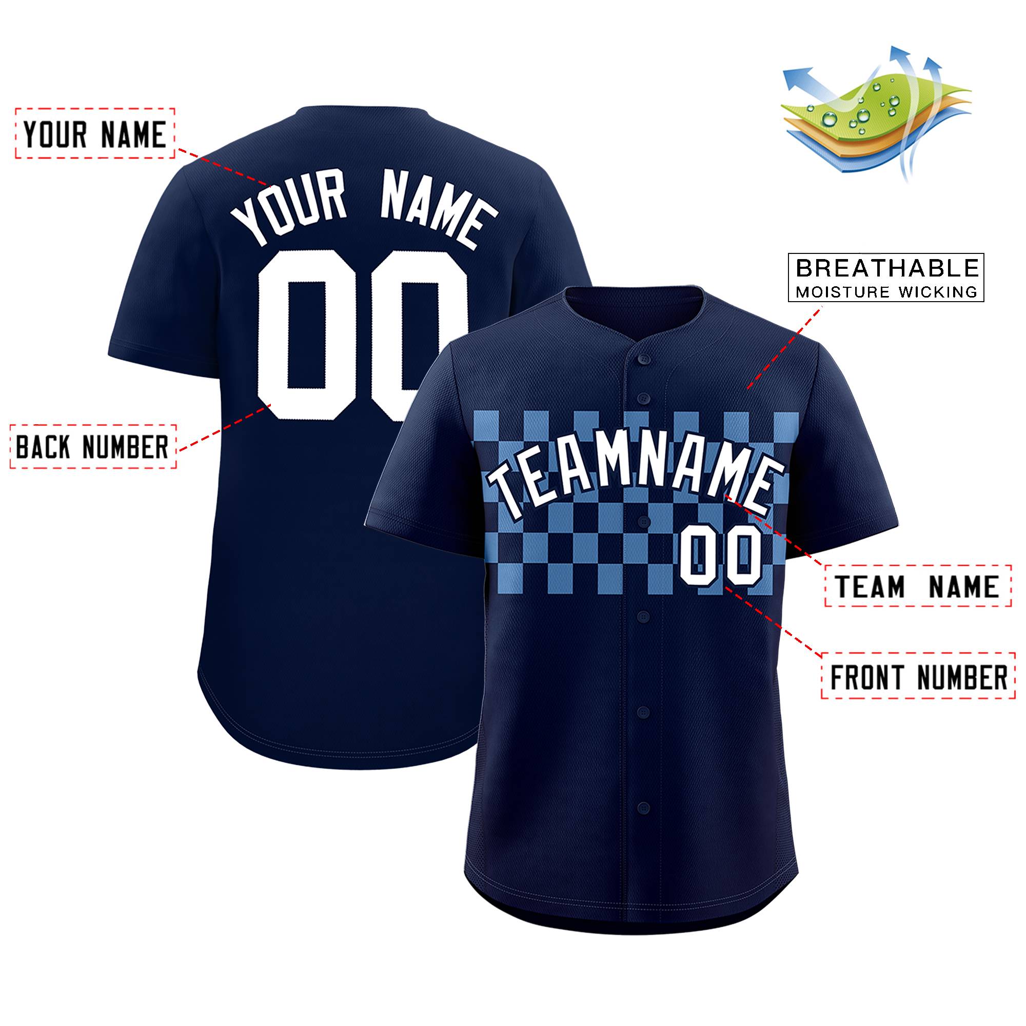 Custom Navy Light Blue Personalized Plaid Fashion Design Authentic Baseball Jersey