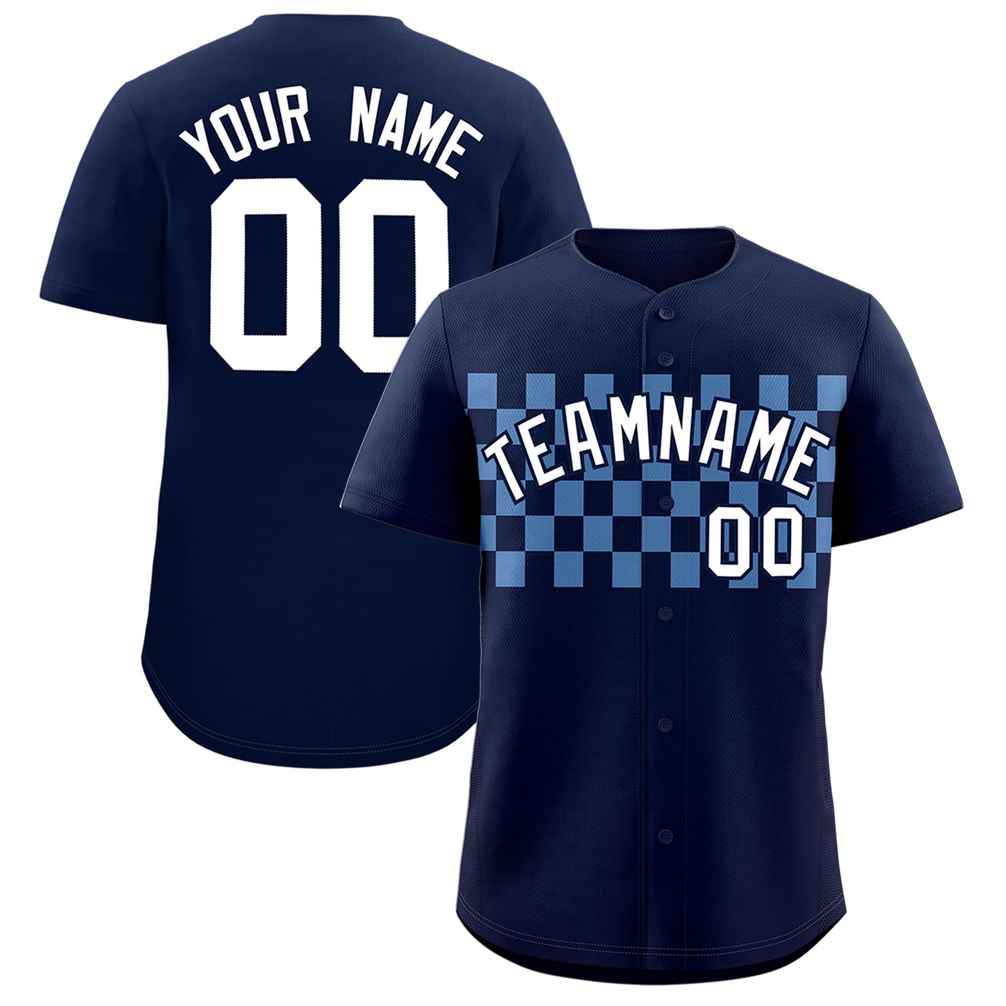 Custom Navy Light Blue Personalized Plaid Fashion Design Authentic Baseball Jersey