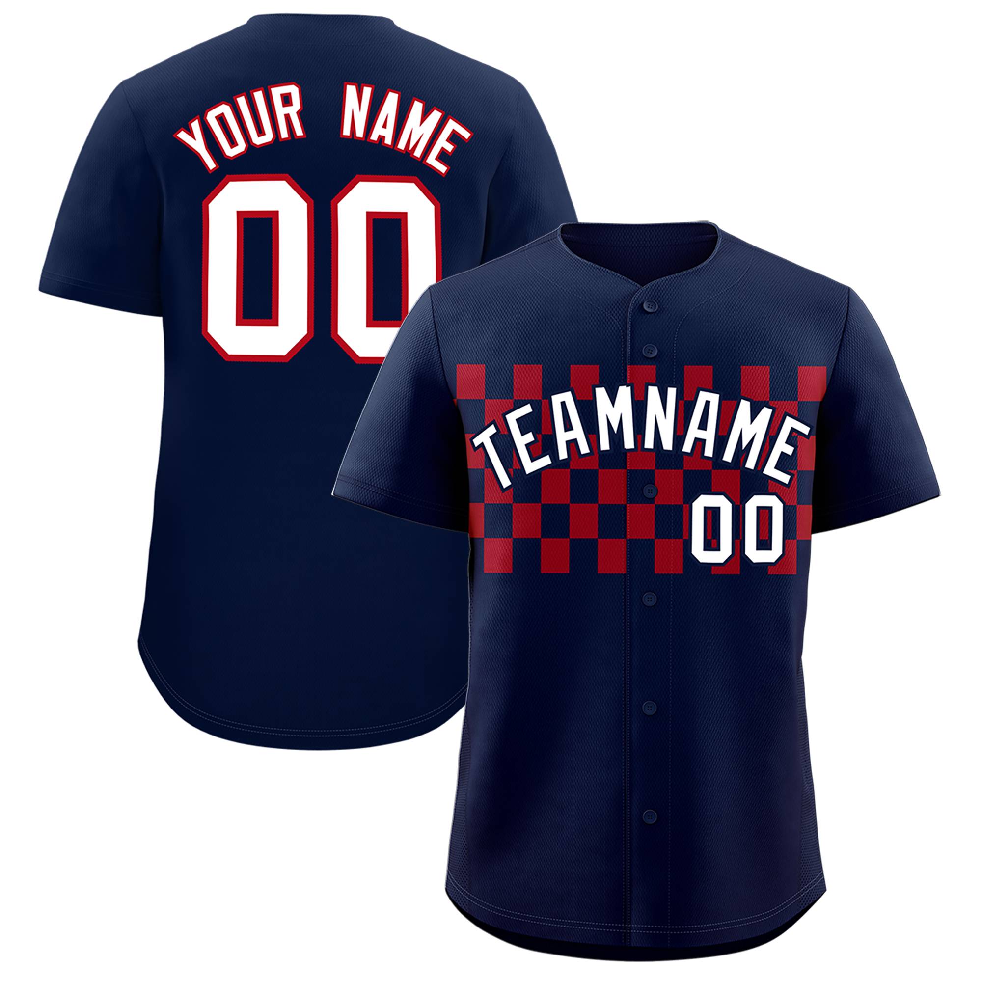 Custom Navy Red Personalized Plaid Fashion Design Authentic Baseball Jersey