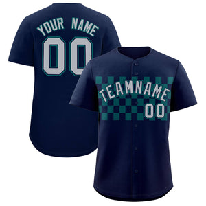 Custom Navy Aqua Personalized Plaid Fashion Design Authentic Baseball Jersey