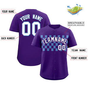 Custom Purple Light Blue Personalized Plaid Fashion Design Authentic Baseball Jersey