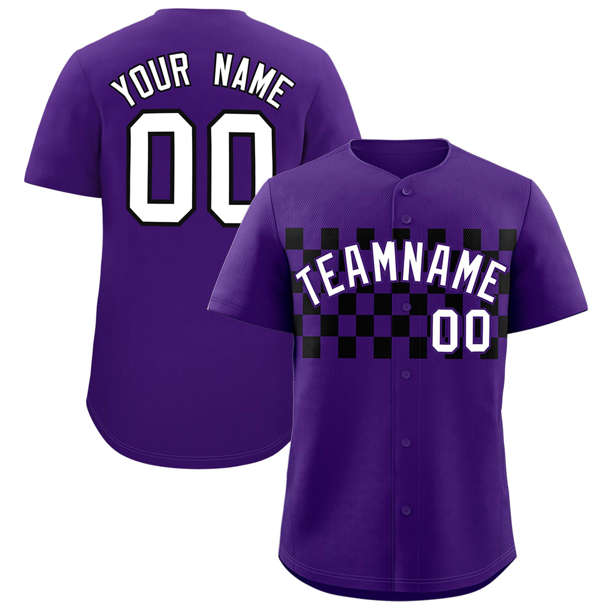 Custom Purple Black Personalized Plaid Fashion Design Authentic Baseball Jersey