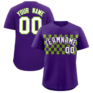 Custom Purple Neon Green Personalized Plaid Fashion Design Authentic Baseball Jersey