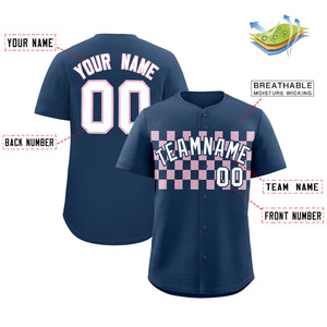 Custom Midnight Blue Light Pink Personalized Plaid Fashion Design Authentic Baseball Jersey