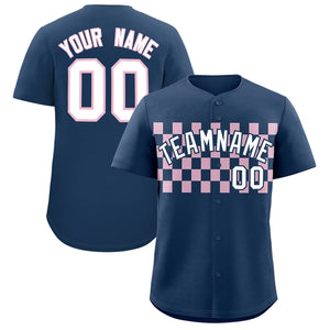 Custom Midnight Blue Light Pink Personalized Plaid Fashion Design Authentic Baseball Jersey