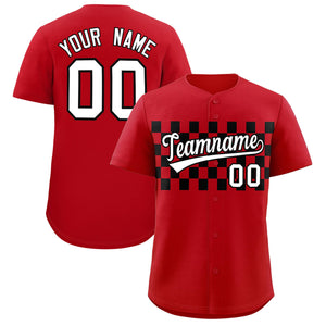 Custom Red Black Personalized Plaid Fashion Design Authentic Baseball Jersey