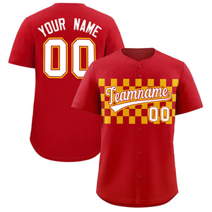 Custom Red Gold Personalized Plaid Fashion Design Authentic Baseball Jersey