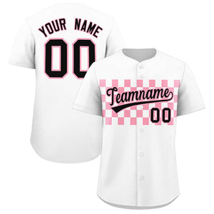 Custom White Light Pink Personalized Plaid Fashion Design Authentic Baseball Jersey