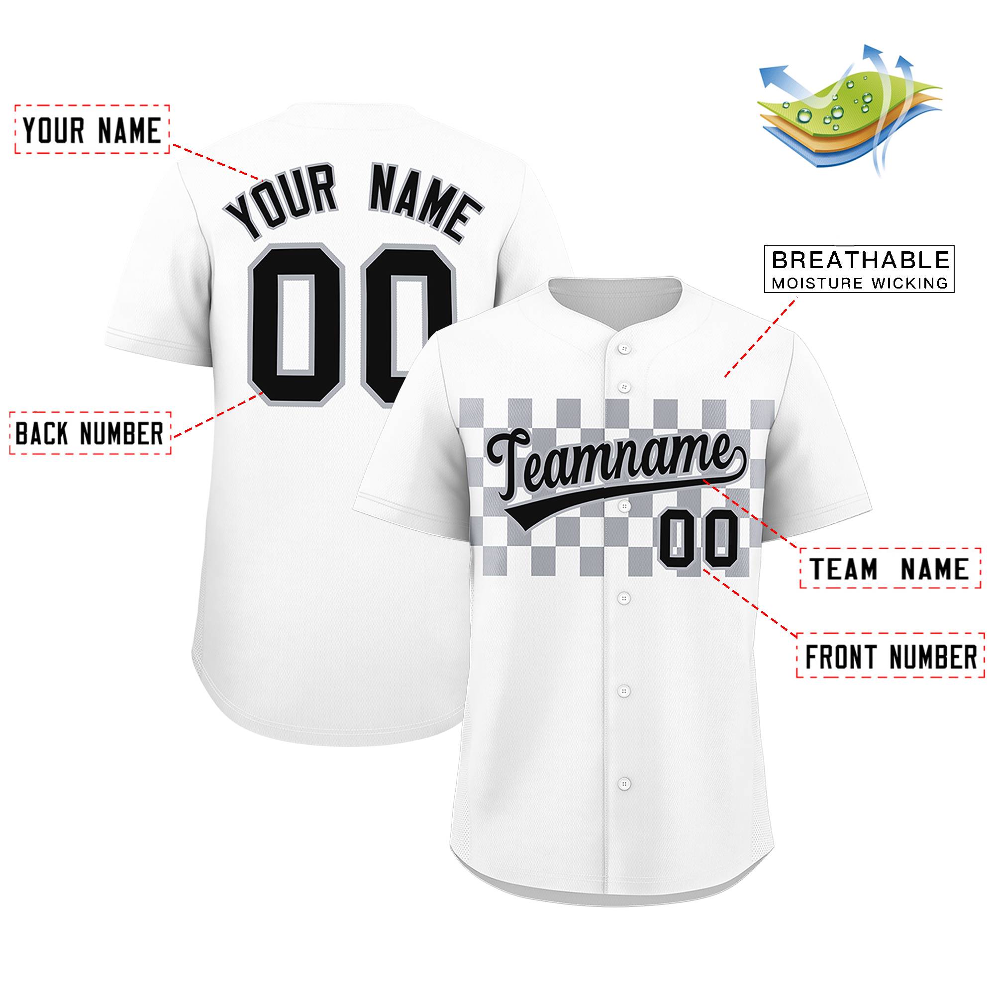 Custom White Gray Personalized Plaid Fashion Design Authentic Baseball Jersey