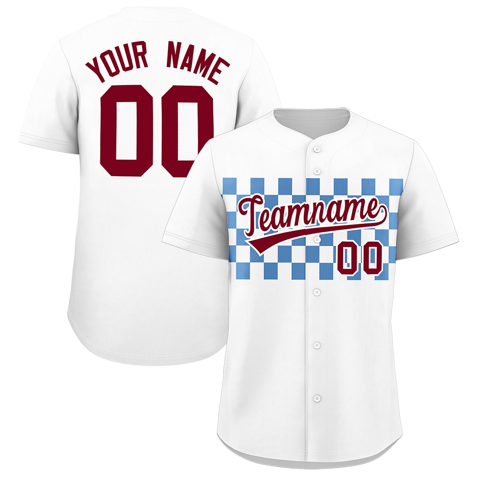 Custom White Light Blue Personalized Plaid Fashion Design Authentic Baseball Jersey