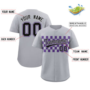 Custom Gray Purple Personalized Plaid Fashion Design Authentic Baseball Jersey