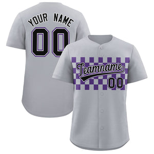 Custom Gray Purple Personalized Plaid Fashion Design Authentic Baseball Jersey