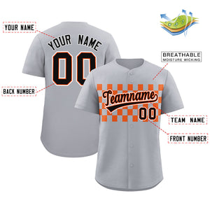 Custom Gray Orange Personalized Plaid Fashion Design Authentic Baseball Jersey