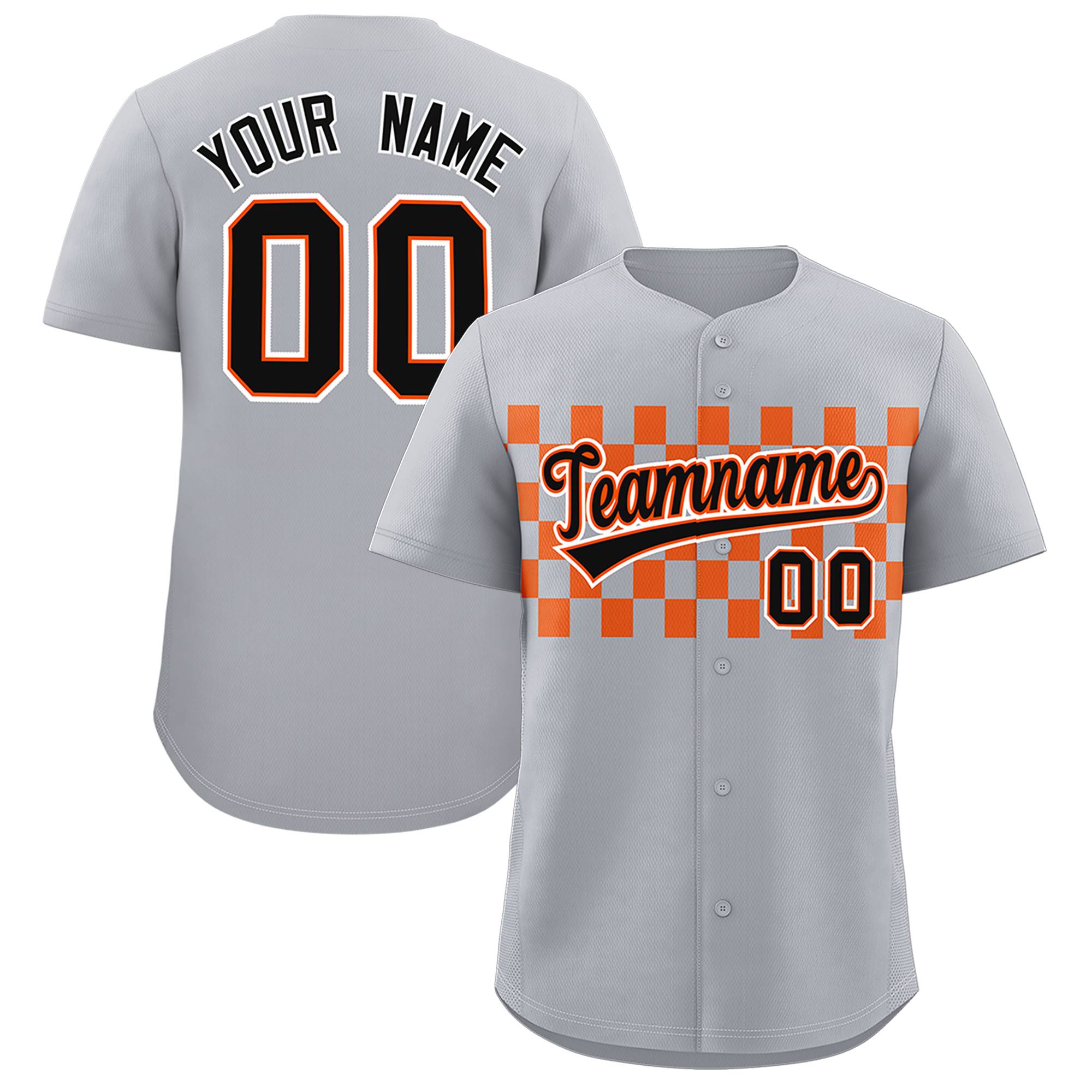 Custom Gray Orange Personalized Plaid Fashion Design Authentic Baseball Jersey