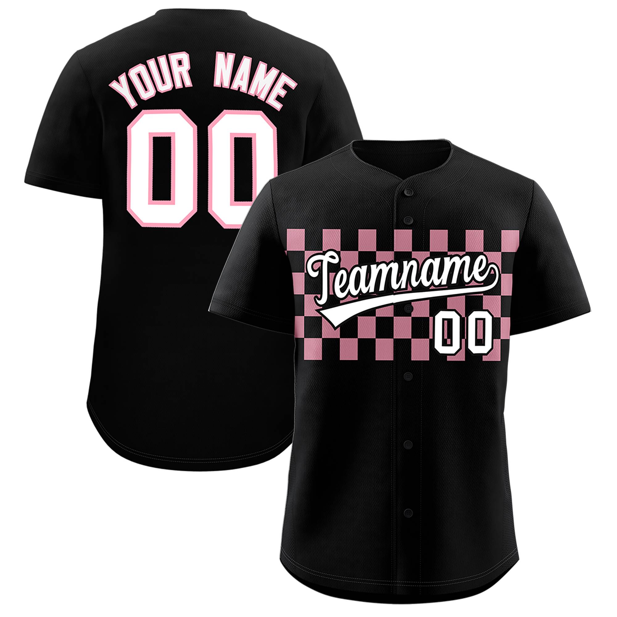 Custom Black Light Pink Personalized Plaid Fashion Design Authentic Baseball Jersey