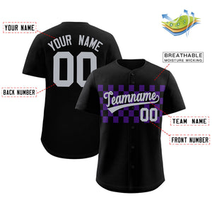 Custom Black Purple Personalized Plaid Fashion Design Authentic Baseball Jersey