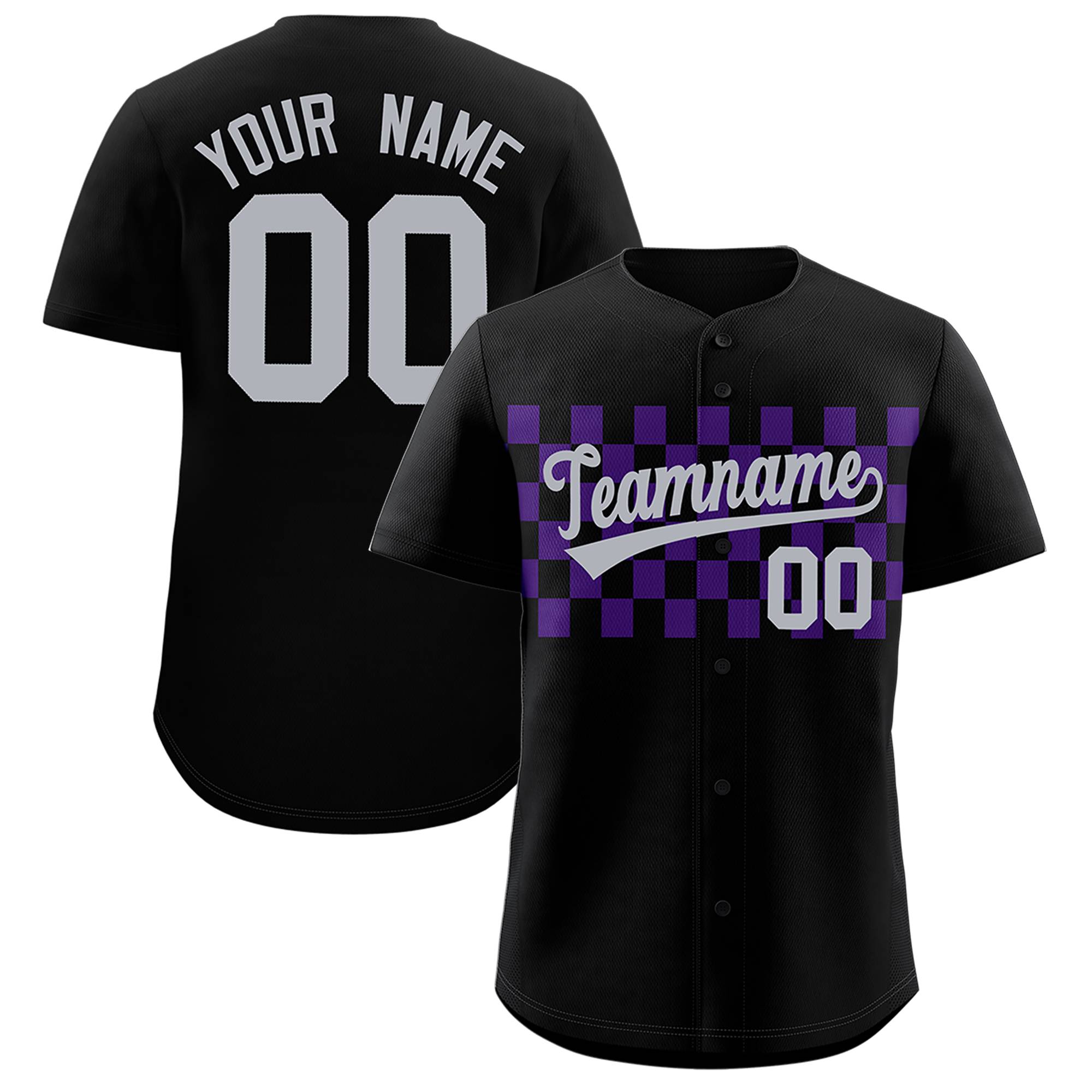 Custom Black Purple Personalized Plaid Fashion Design Authentic Baseball Jersey