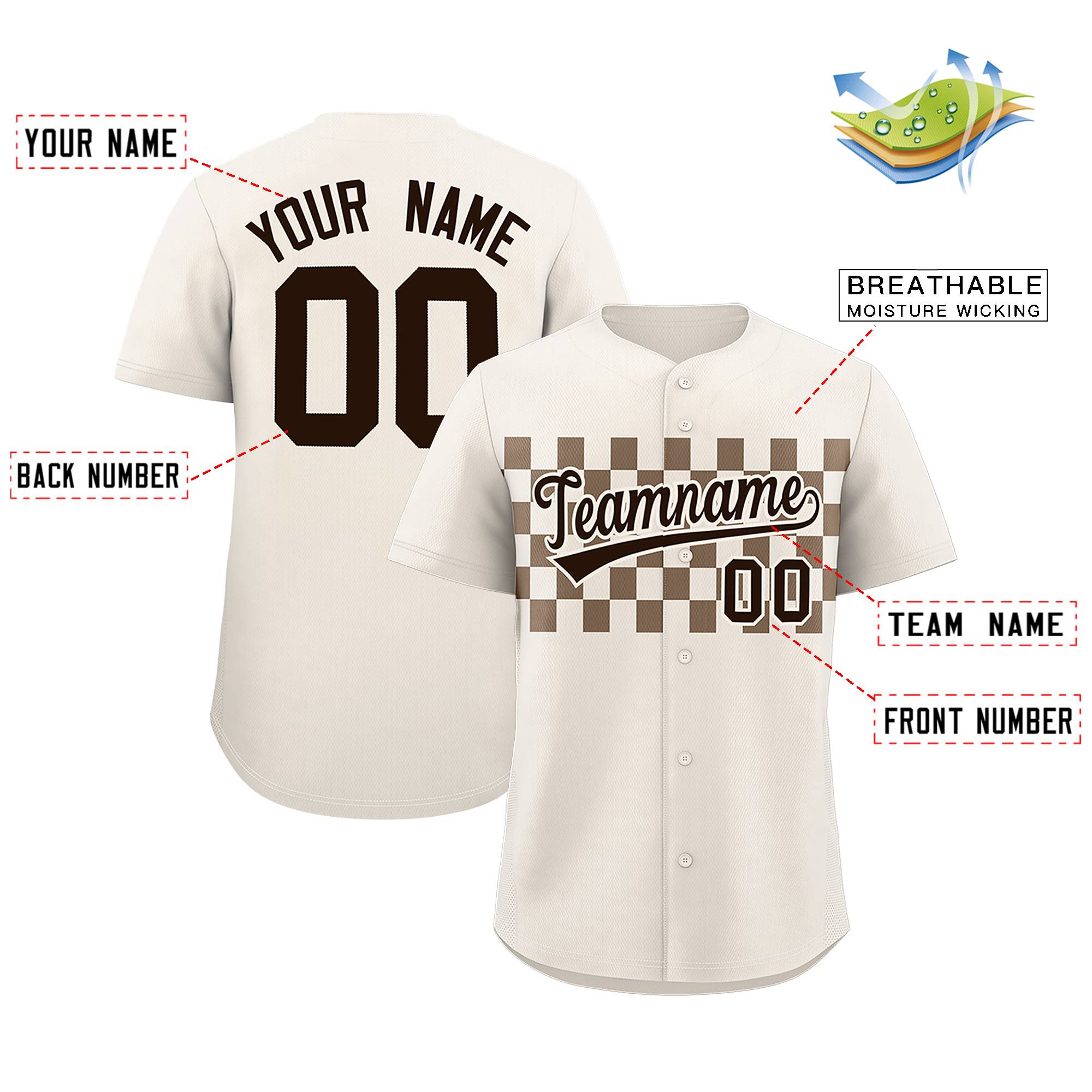 Custom Cream Light Brown Personalized Plaid Fashion Design Authentic Baseball Jersey