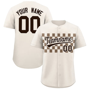 Custom Cream Light Brown Personalized Plaid Fashion Design Authentic Baseball Jersey