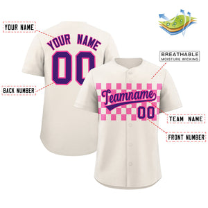 Custom Cream Pink Personalized Plaid Fashion Design Authentic Baseball Jersey