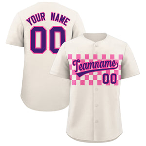 Custom Cream Pink Personalized Plaid Fashion Design Authentic Baseball Jersey