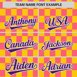 Custom Gold Pink Personalized Plaid Fashion Design Authentic Baseball Jersey