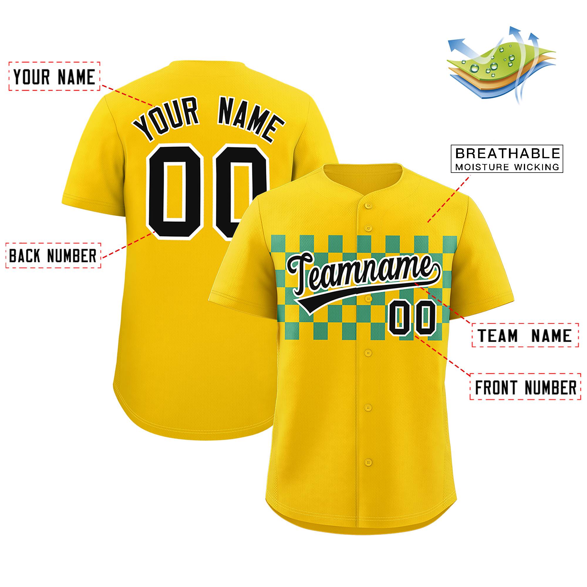 Custom Gold Aqua Personalized Plaid Fashion Design Authentic Baseball Jersey