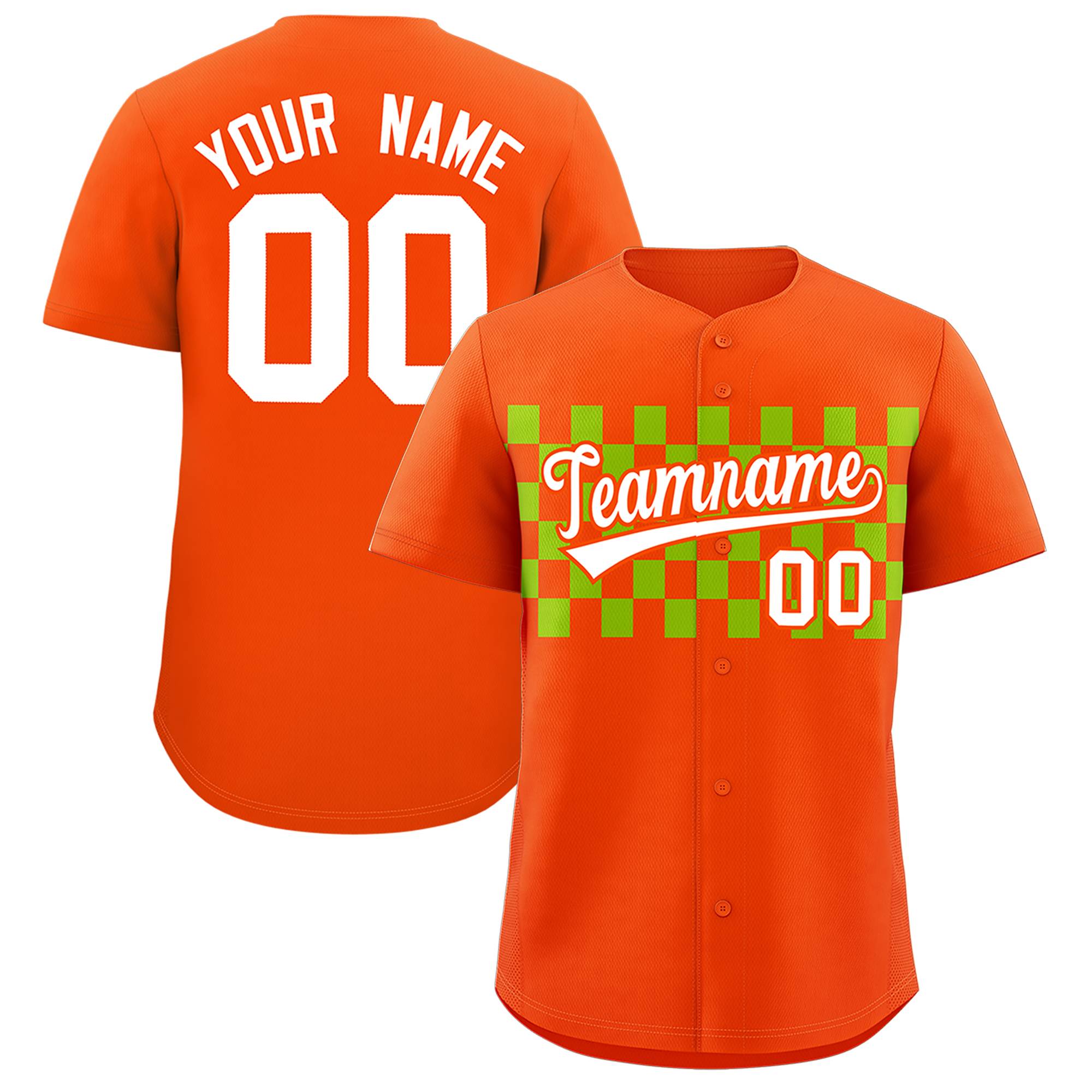 Custom Orange Neon Green Personalized Plaid Fashion Design Authentic Baseball Jersey