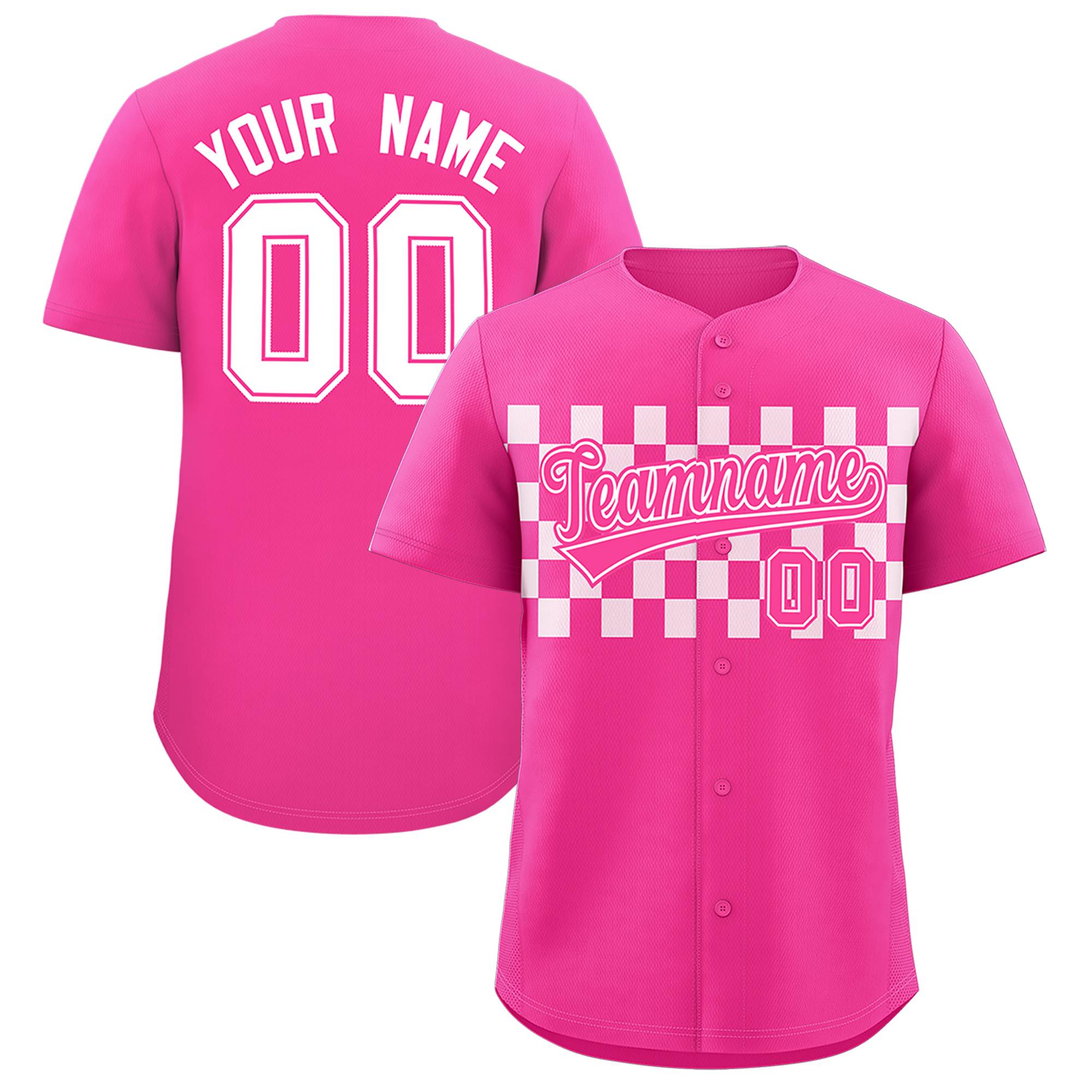 Custom Pink White Personalized Plaid Fashion Design Authentic Baseball Jersey