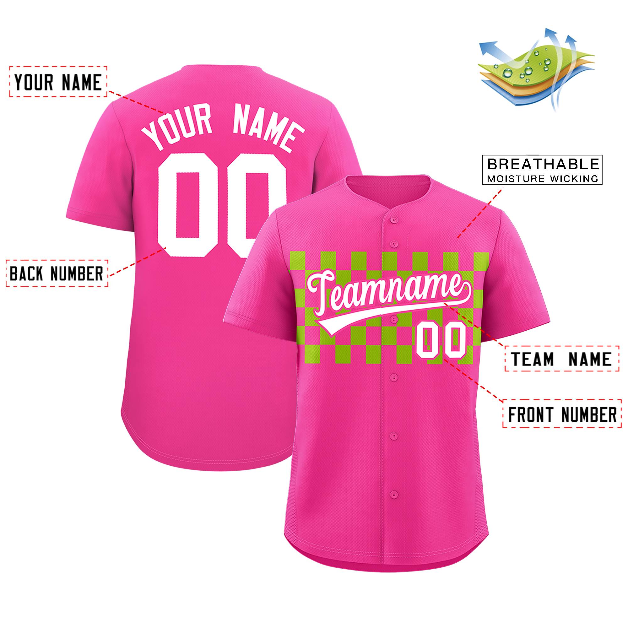 Custom Pink Neon Green Personalized Plaid Fashion Design Authentic Baseball Jersey