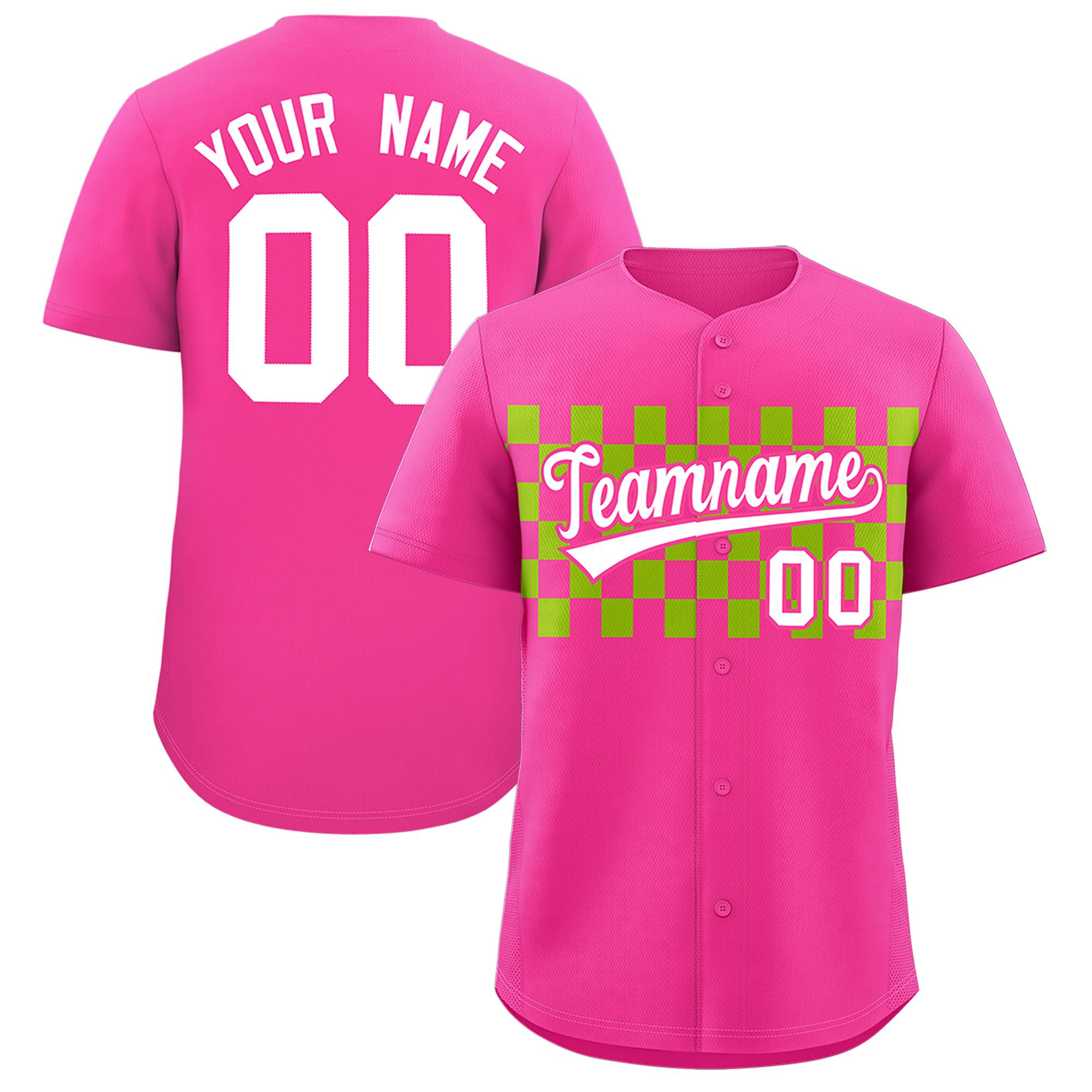 Custom Pink Neon Green Personalized Plaid Fashion Design Authentic Baseball Jersey