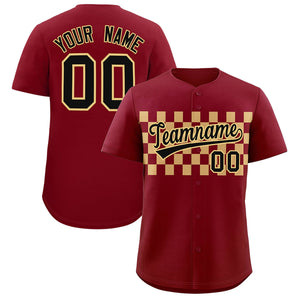 Custom Crimson Khaki Personalized Plaid Fashion Design Authentic Baseball Jersey