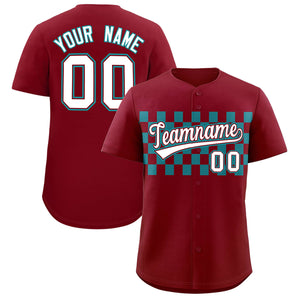 Custom Crimson Aqua Personalized Plaid Fashion Design Authentic Baseball Jersey