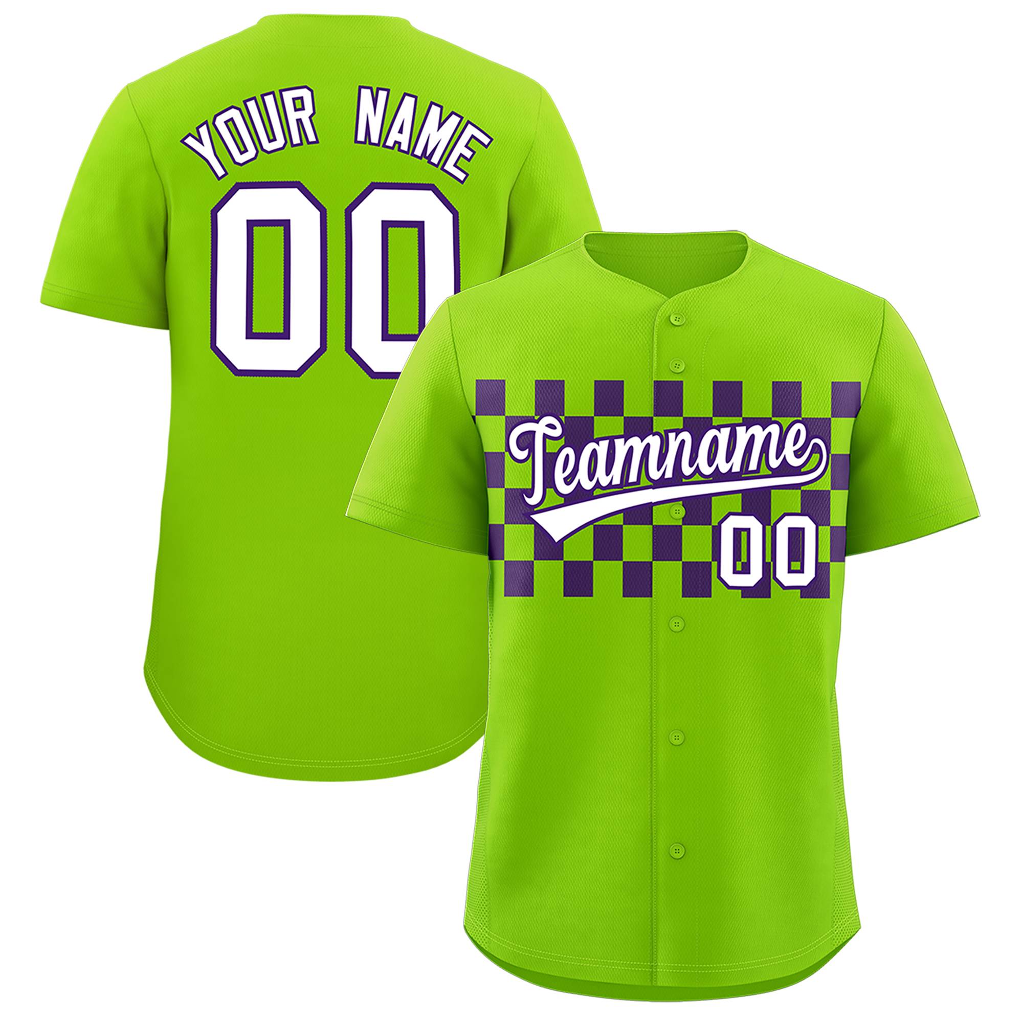 Custom Neon Green Purple Personalized Plaid Fashion Design Authentic Baseball Jersey