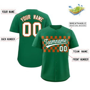 Custom Kelly Green Orange Personalized Plaid Fashion Design Authentic Baseball Jersey