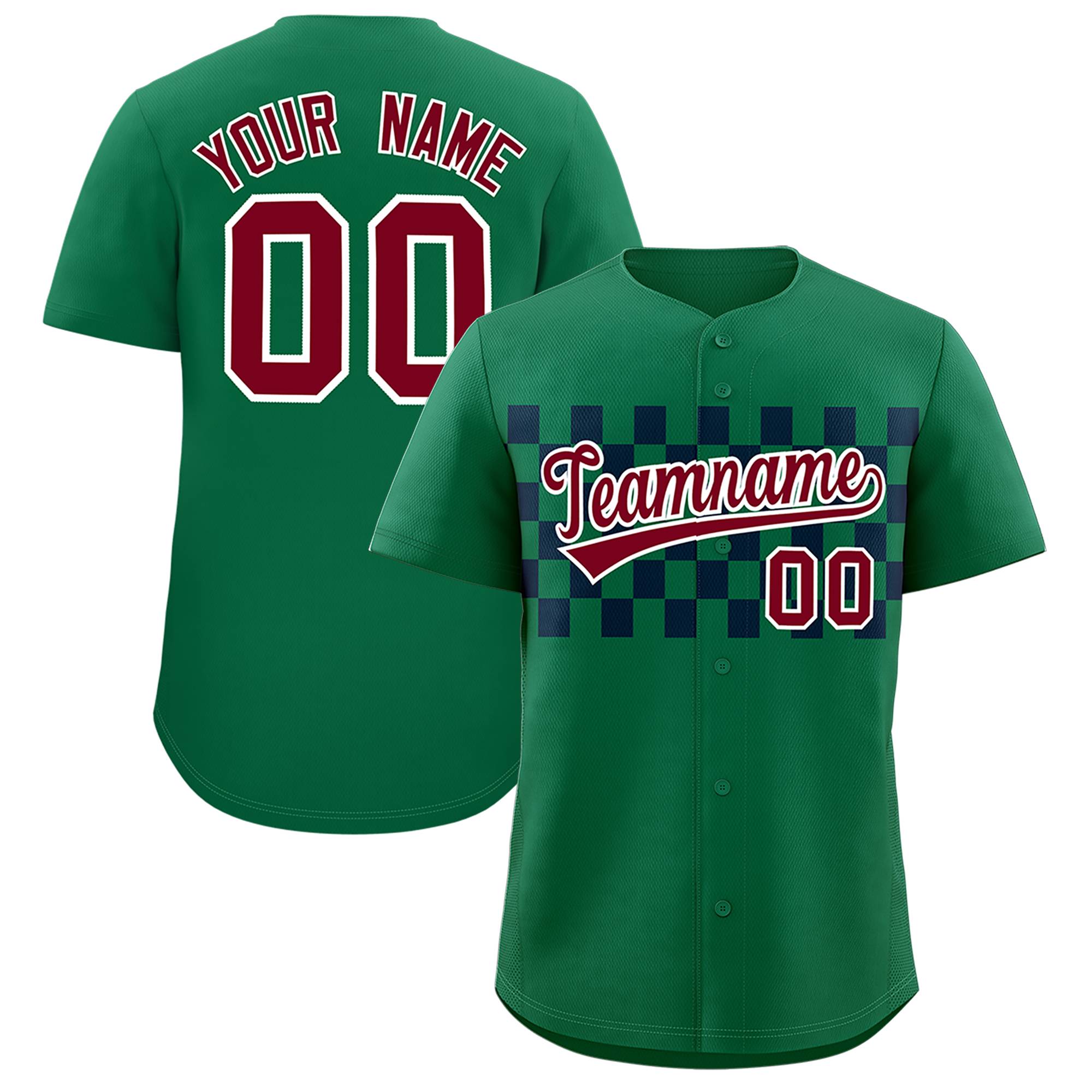 Custom Kelly Green Navy Personalized Plaid Fashion Design Authentic Baseball Jersey